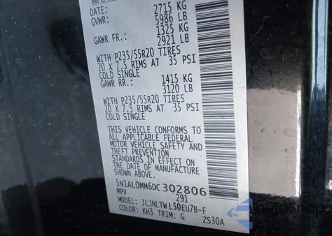 2013 Infiniti Jx35 z USA, uszkodzony, nr VIN 5N1AL0MM6DC302806